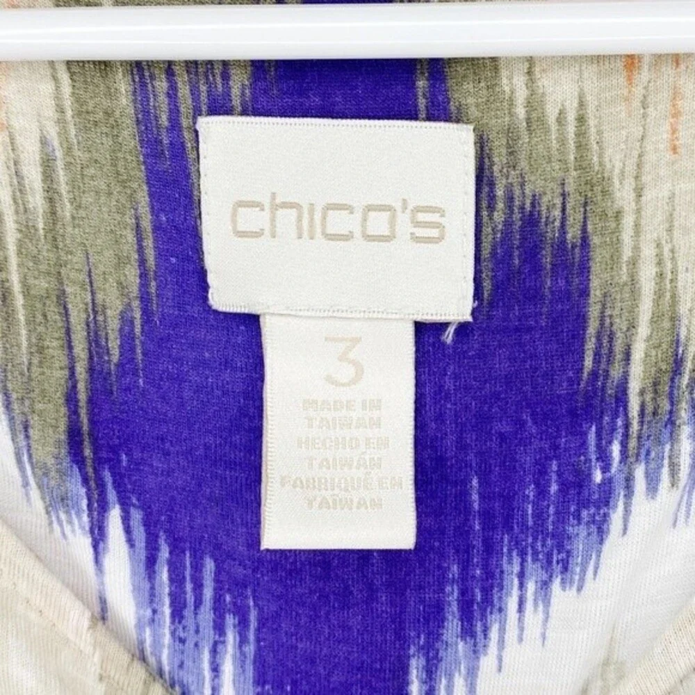 Chicos Aztec Ruched Sides Stretch Boho Soft Blouse Shirt Size 2 (L)